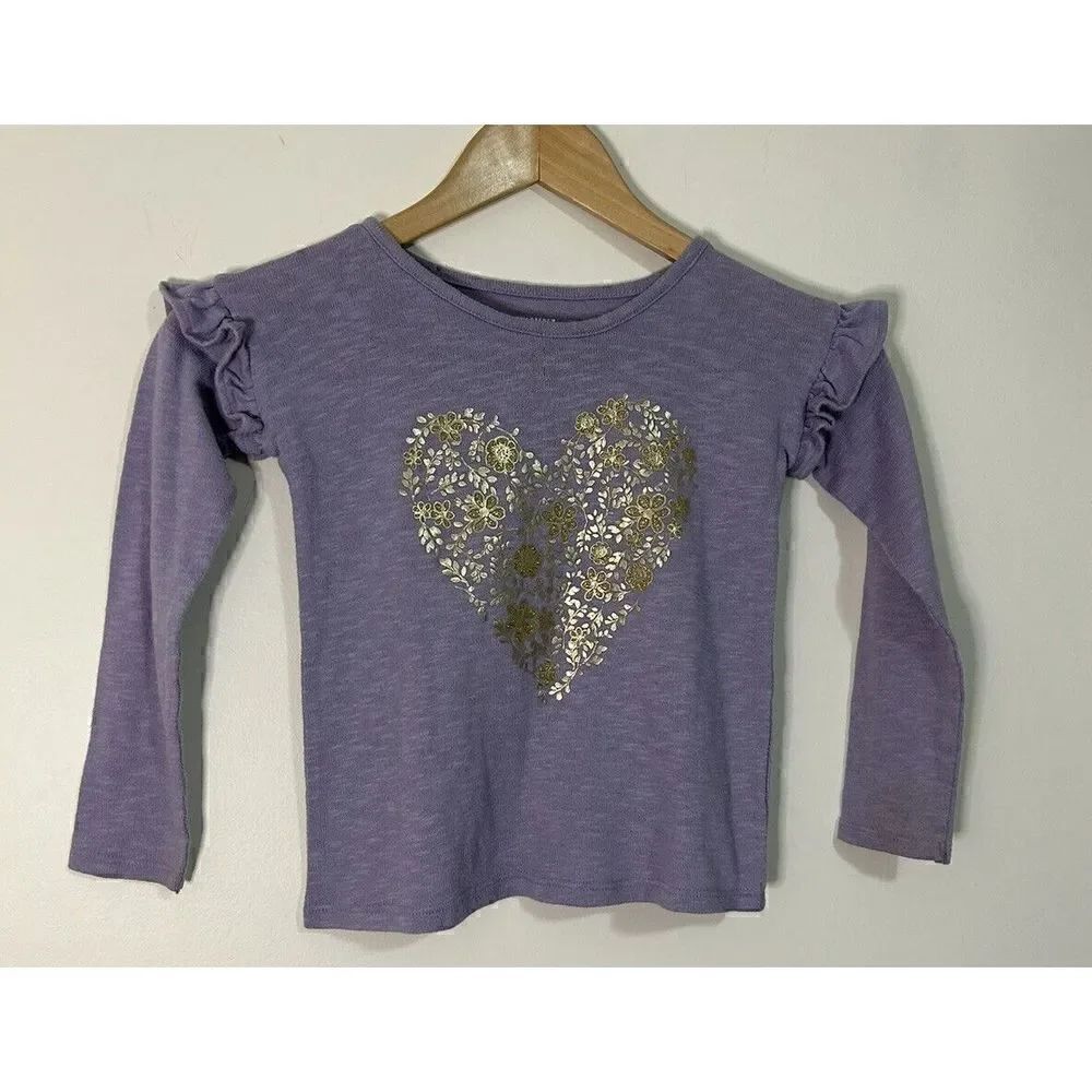 Girl's CHILDRENS PLACE 5T Gold Sparkle Heart Purple Top Shirt